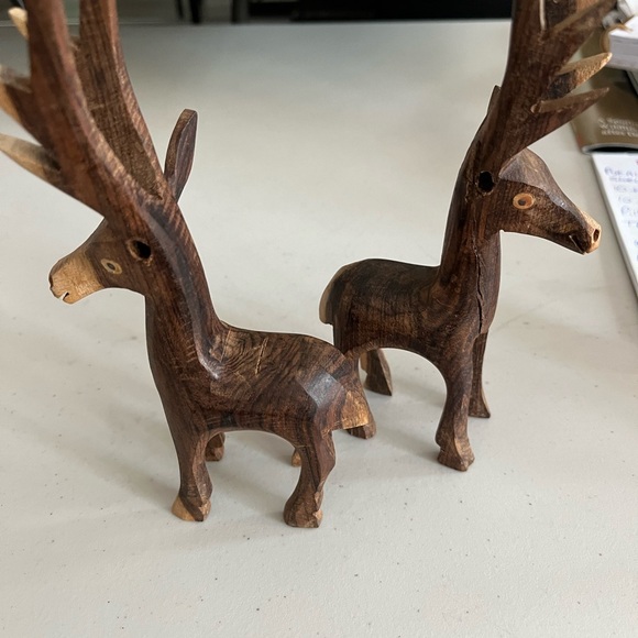 Wooden handmade reindeers or just deer. See condition below.  8” long-height - Picture 7 of 8